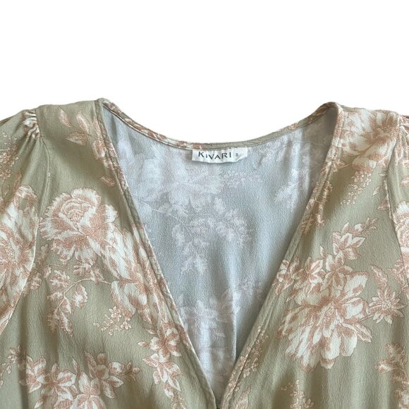 Kivari Tie Front Long Sleeve Mini Dress Flowy Floral Print Size Small Women's - Picture 3 of 14